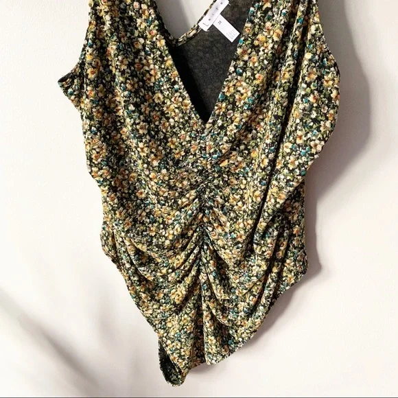 LEITH Ruched Sleeveless Floral Tank Top Mesh Bodysuit | 3X - Picture 2 of 7